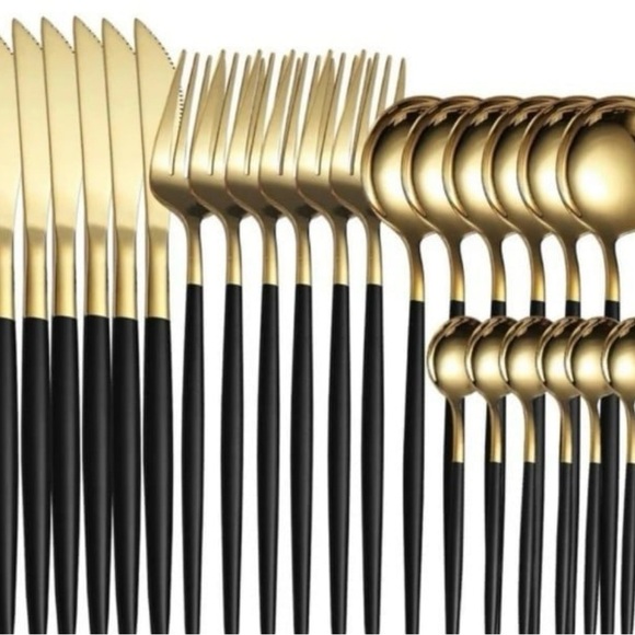 Elegant Gold and Black Cutlery Set - Picture 1 of 7